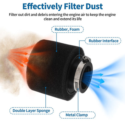 Set of 1 Motorcycle Air Filter Universal 41-43 mm Rubber Foam Black