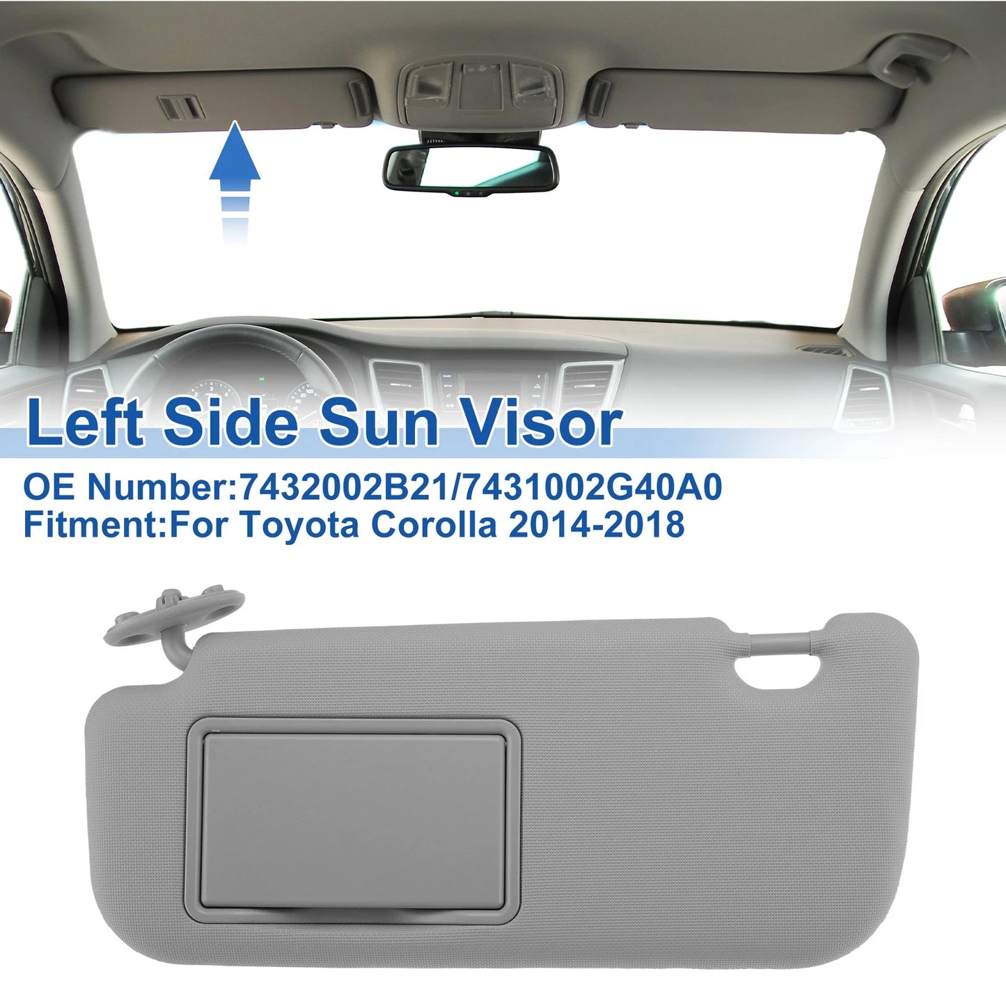 Left Side Sun Visor for Toyota Corolla (2014–2018) No. 7432002B21 Gray