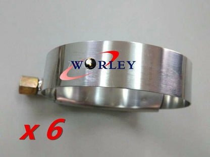 Set of 6 Stainless Steel T-Bolt Hose Clamps for Various Applications (58-63mm)