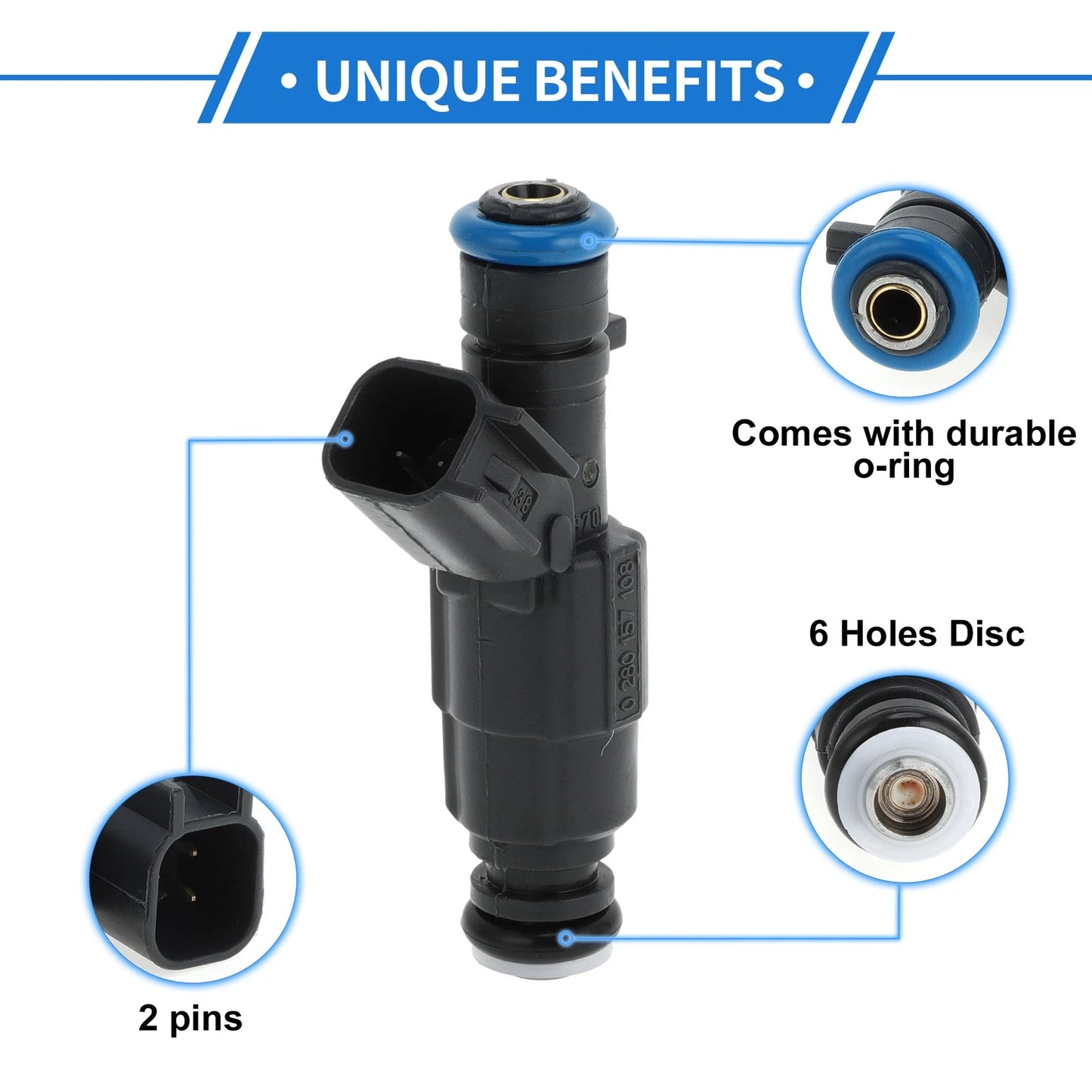 Fuel Injector No. 0280157108 for Chevrolet Aveo 1.4 (2010–2016) 1 Pc Black