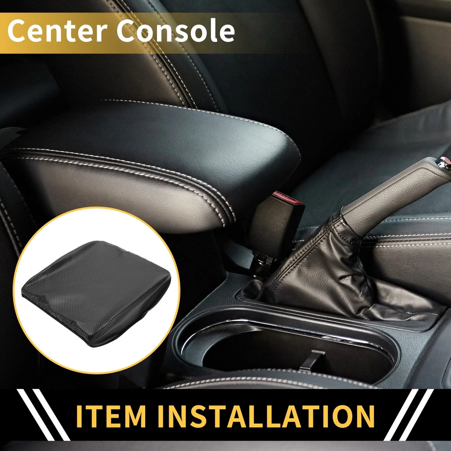 Armrest Cover for Dodge Ram Microfiber Leather Carbon Fiber Black