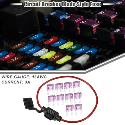 Set of 3 Mini Blade Style Fuses with 16 AWG Fuse Holder