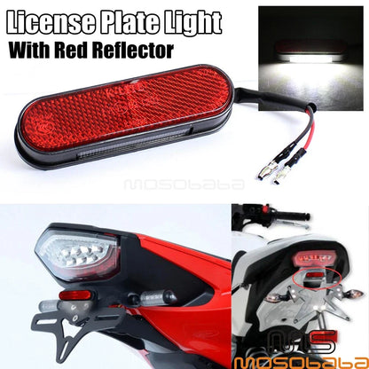 12V Custom Motorcycle LED Rear Tail License Plate Light w/ Red Reflector