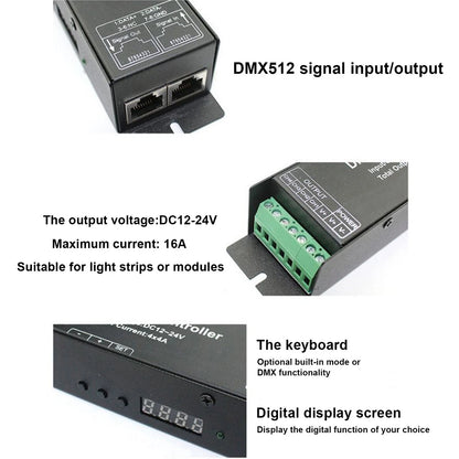 LED RGB DMX512 Decoder Controller DC12-24V 4X4A 16A 4 Channel