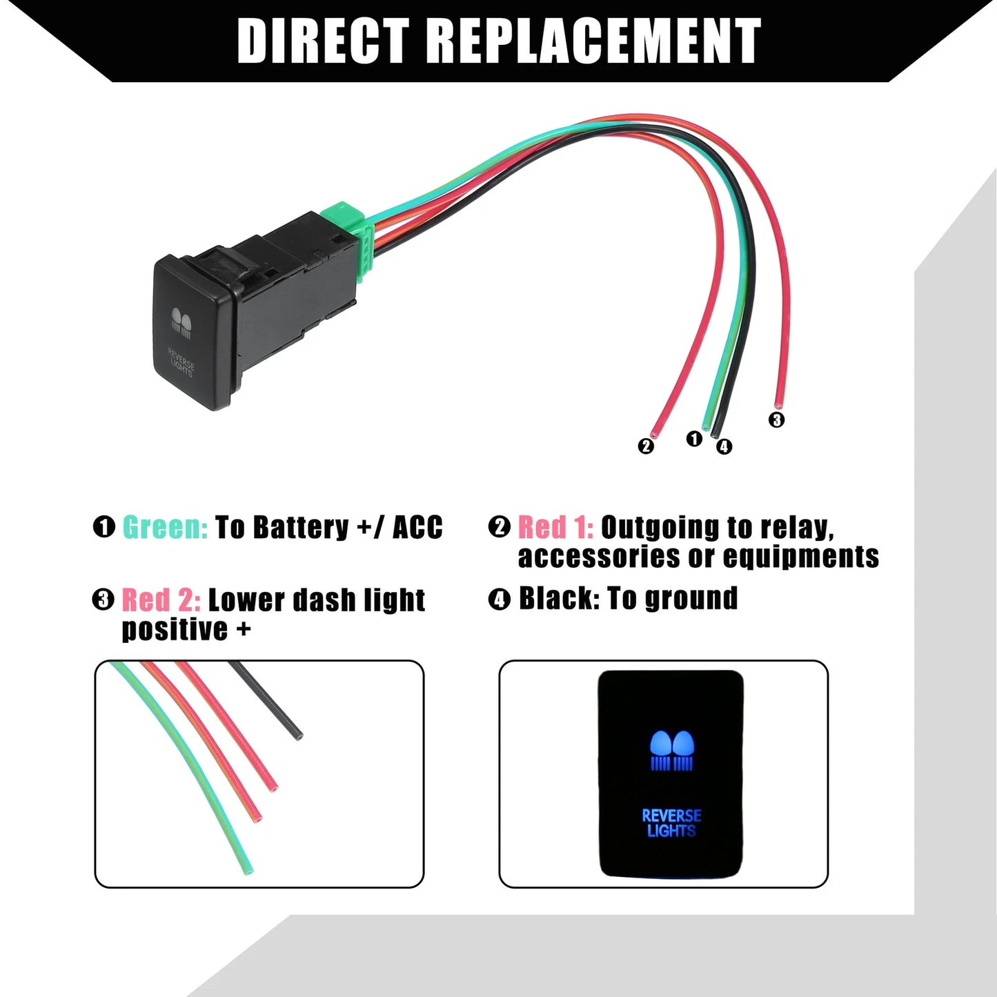 Reverse Lights Push Button Switch Set for Toyota Landcruiser 4Runner  - Blue LED