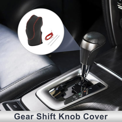 1 Pc Gear Shift Knob Cover Black Red Faux Leather for Ford Fusion (2013-2016)