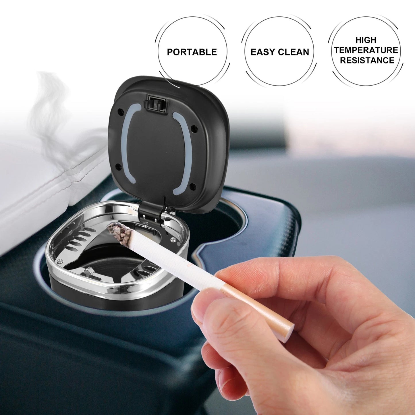 Car Ashtray Trash Can with LED Light for Universal Fit (2010–2023)