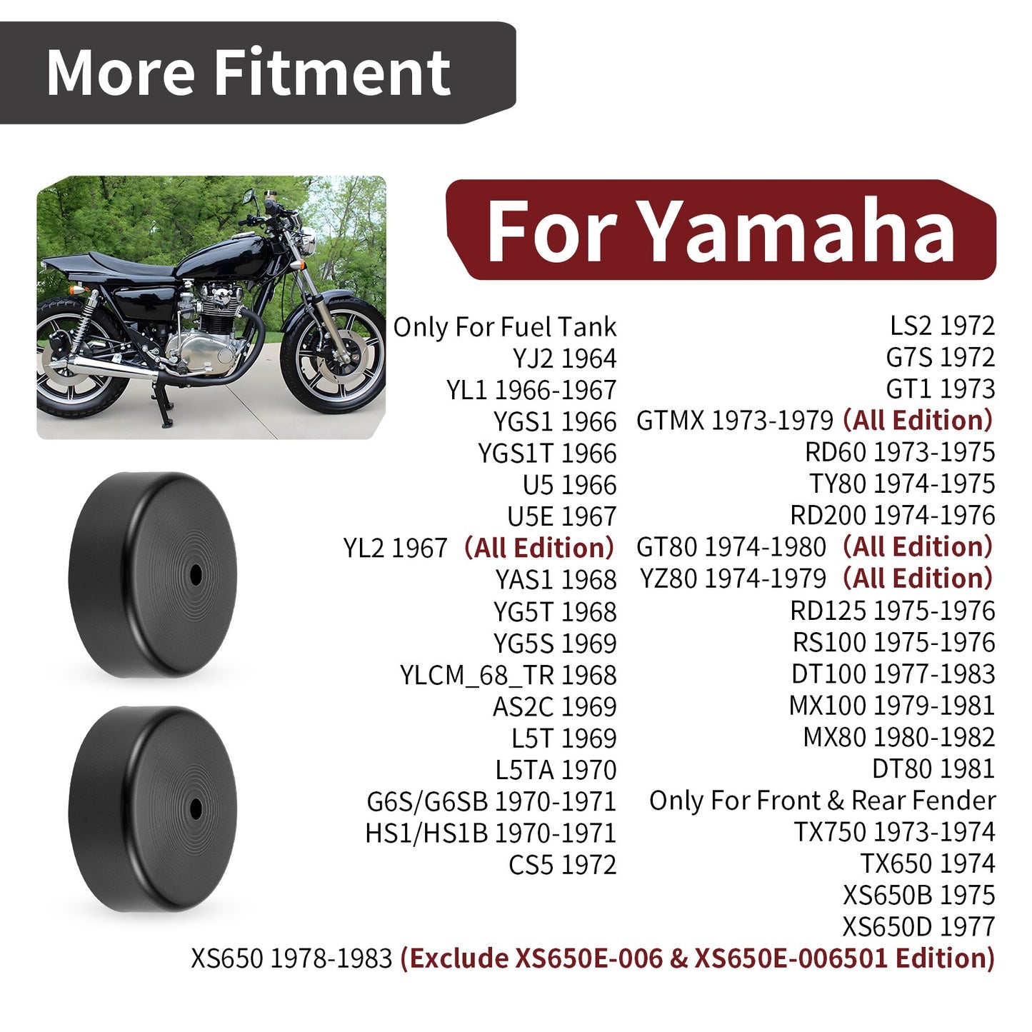 Set of Fuel Tank Fender Mount Dampers for Yamaha GT80 RS100 XS650 (1970–1980)