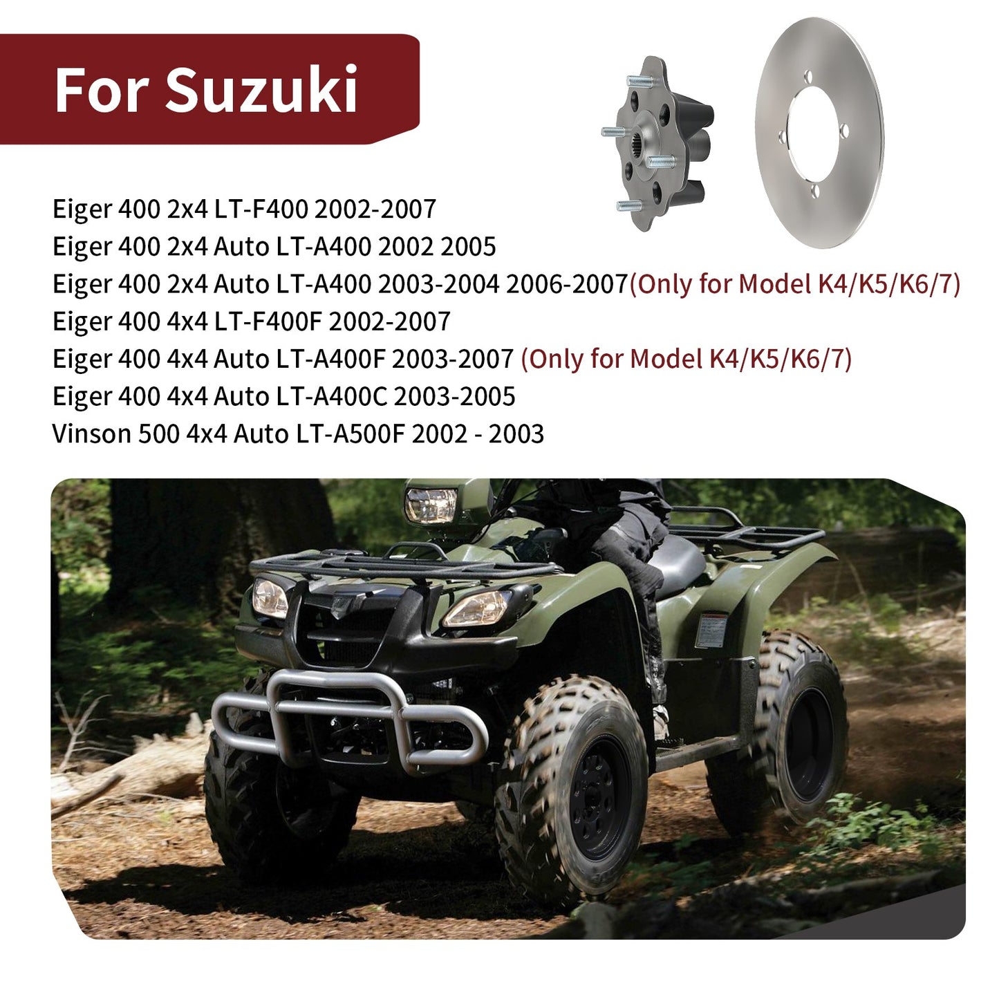 Front Wheel Hub & Brake Disc Rotor for Suzuki Eiger 400 (2002–2007)