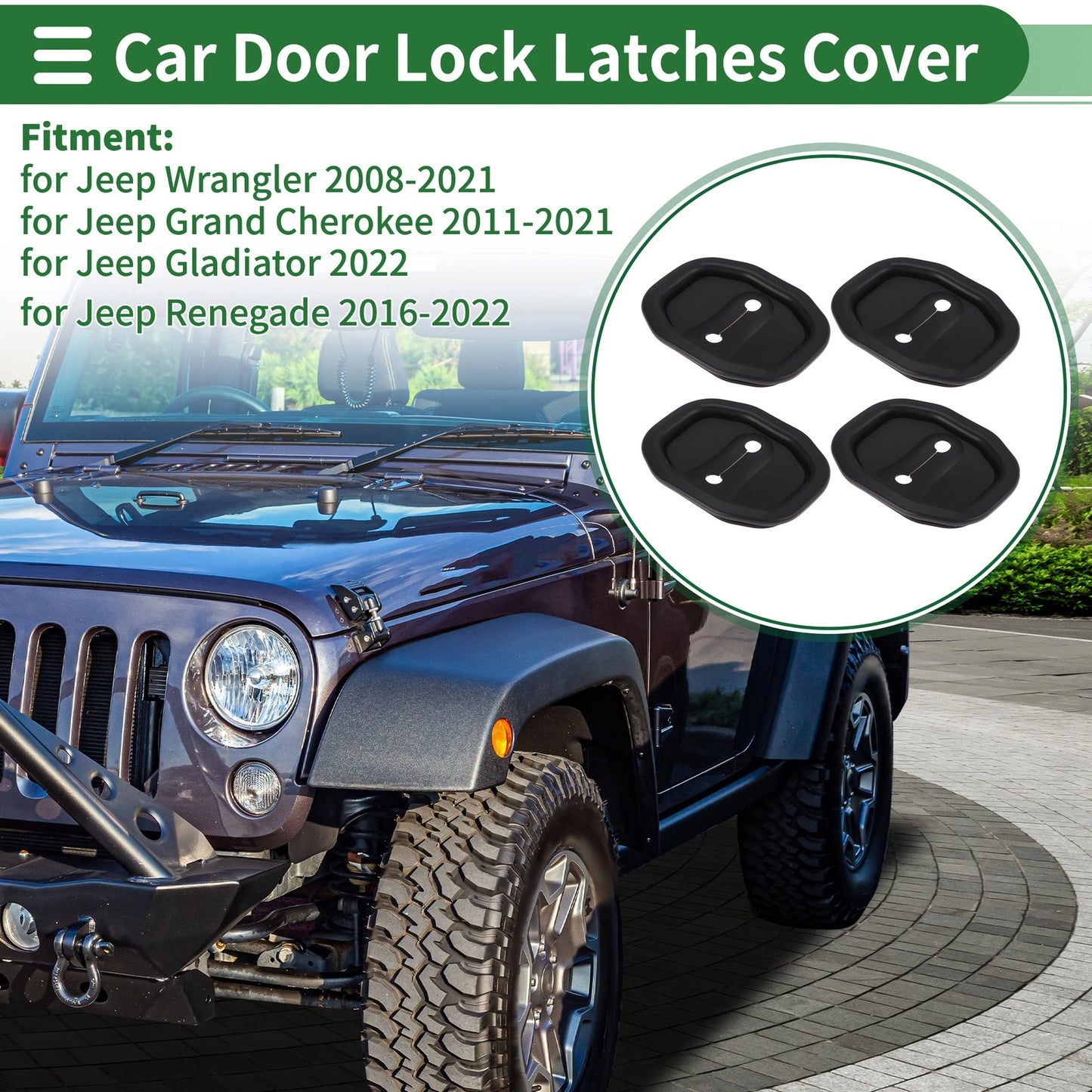 Set of 4 Door Lock Latches Covers for Jeep Wrangler (2008–2021)
