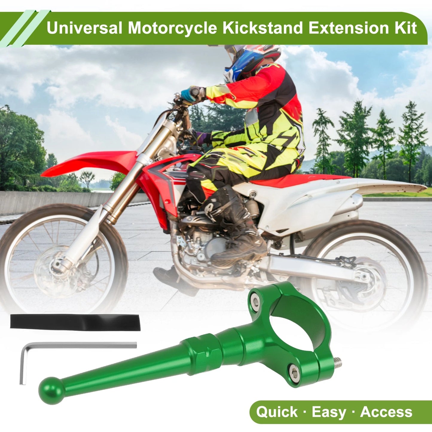 Kickstand Extension Kit for Kawasaki Motorcycle (Universal) - Aluminum Alloy Green
