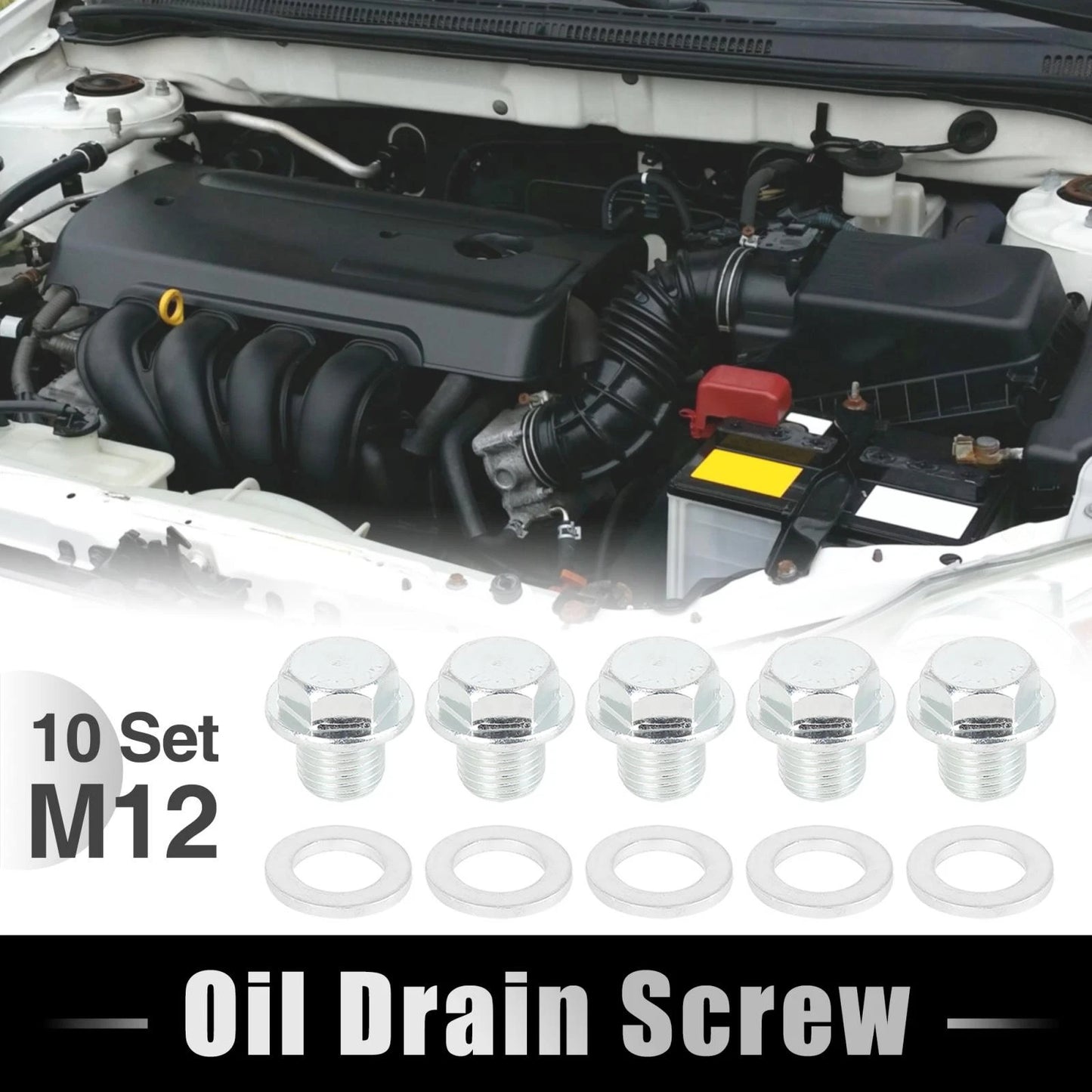 Set of 10 M12x1.25 Engine Oil Pan Drain Cap Screw Bolt Plugs with Gasket