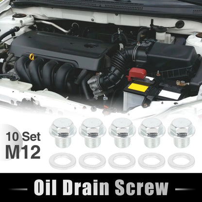 Set of 10 M12x1.25 Engine Oil Pan Drain Cap Screw Bolt Plugs with Gasket