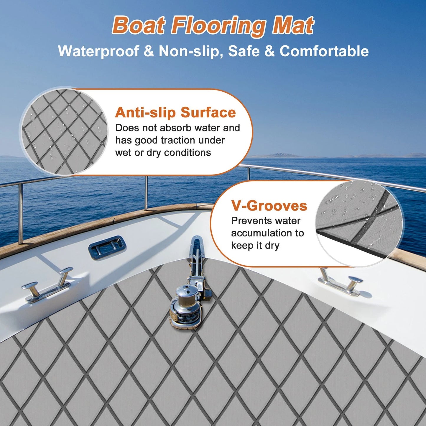 Self-Adhesive Boat Flooring Strip 96" L x 16" W Light Gray with Black Line