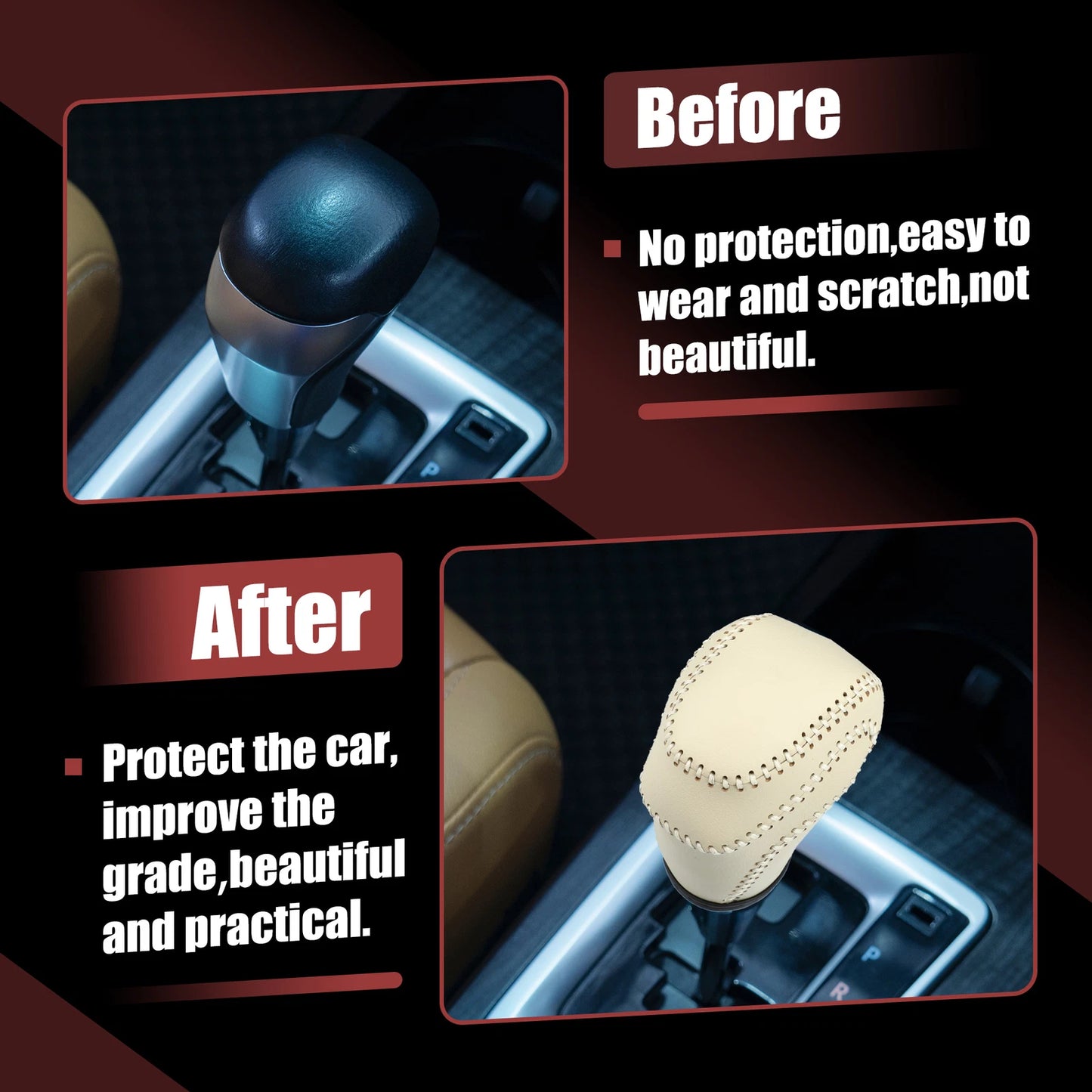 Gear Shift Knob Cover for Toyota Land Cruiser Prado (Beige, W/ Beige Stitches)