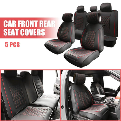 Set of 5 Front Rear Seat Covers for Ford F-150 Crew Cab (2009–2023) Black Red