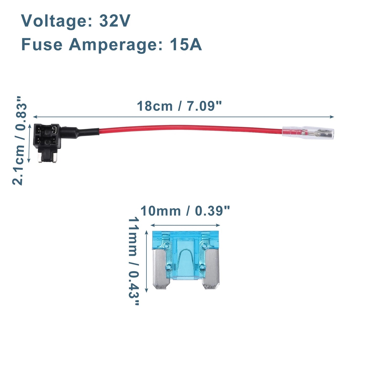 32V Low Profile Mini Fuse Adapters with 15A Blade Fuses for Car