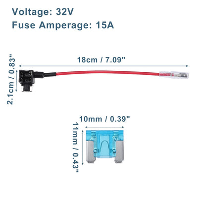32V Low Profile Mini Fuse Adapters with 15A Blade Fuses for Car