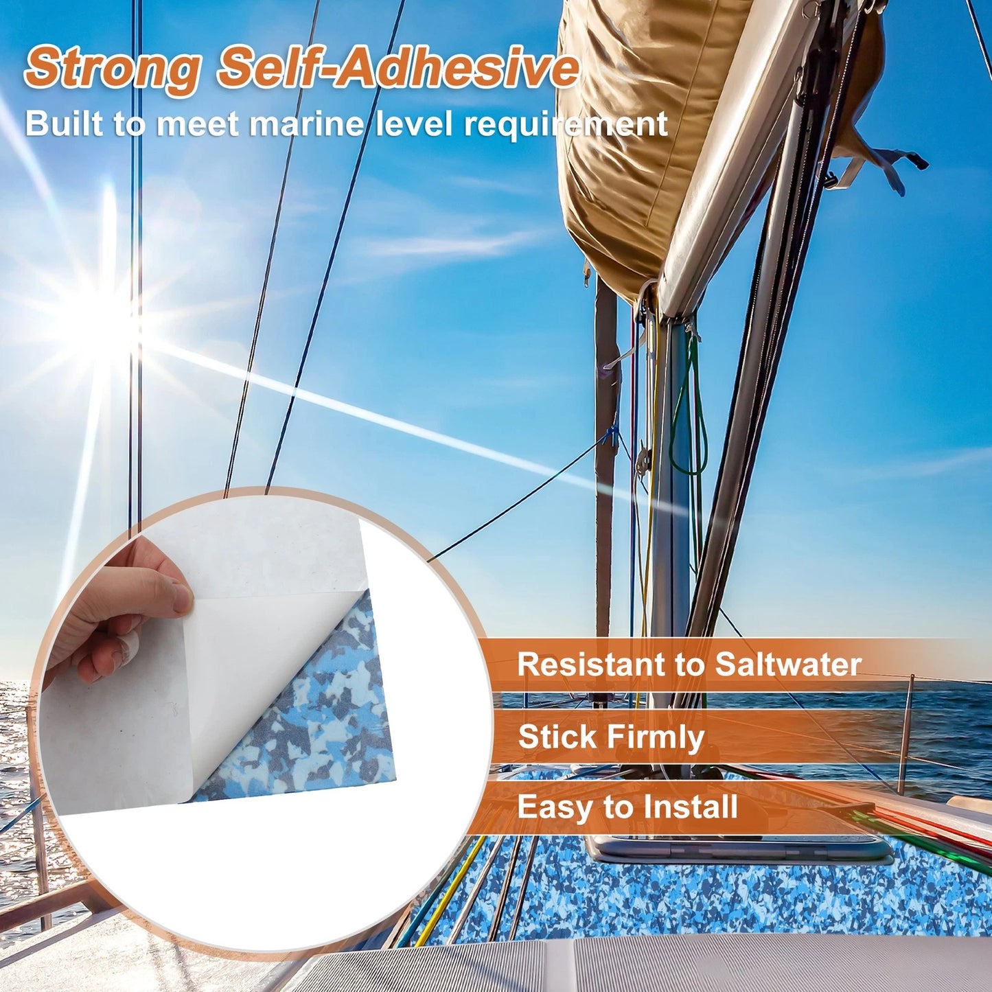 Self-Adhesive Boat Flooring Strip 48" L x 17" W Camo Blue