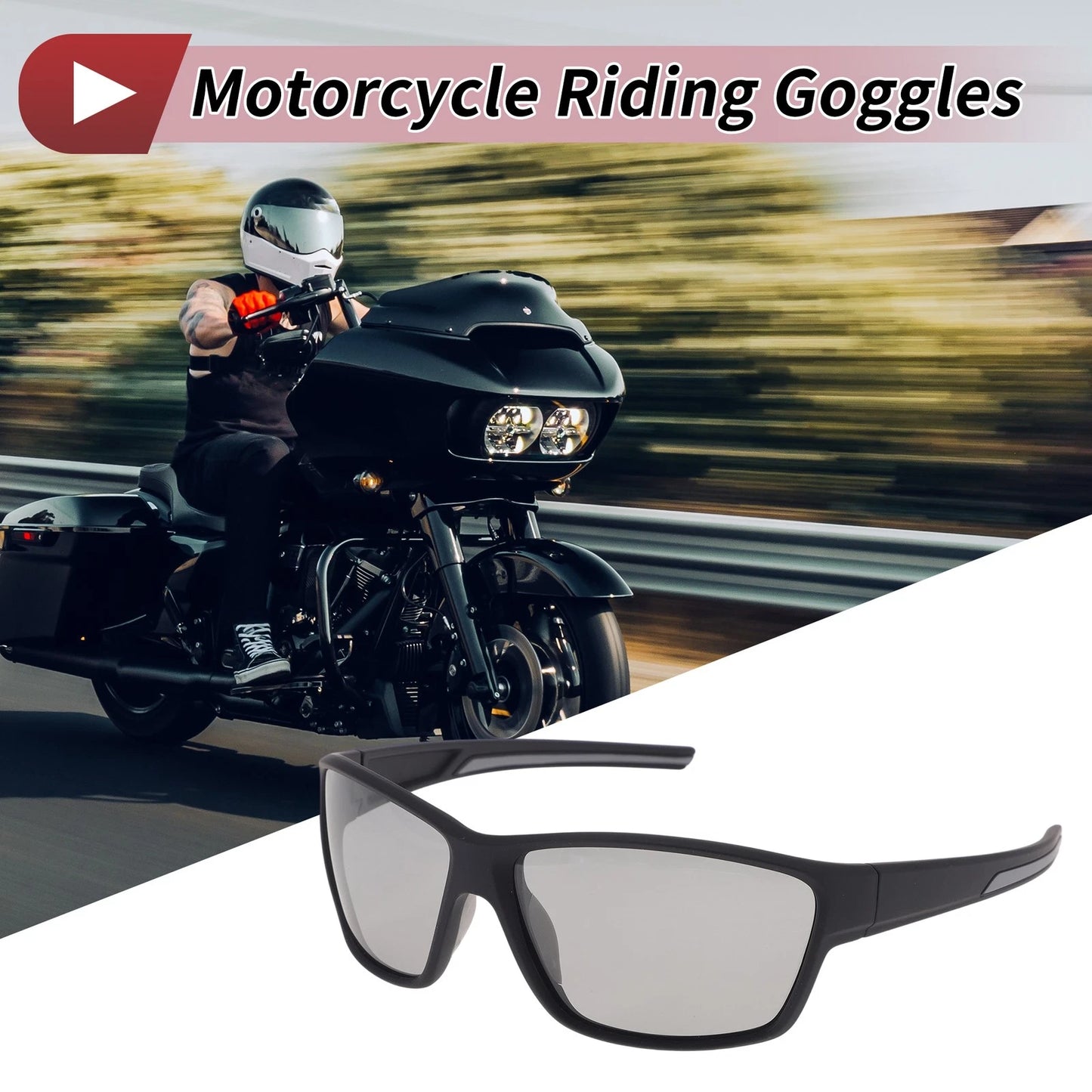 Set of 1 Motorcycle Riding Goggles for Universal Fit (Light Gray Lens)