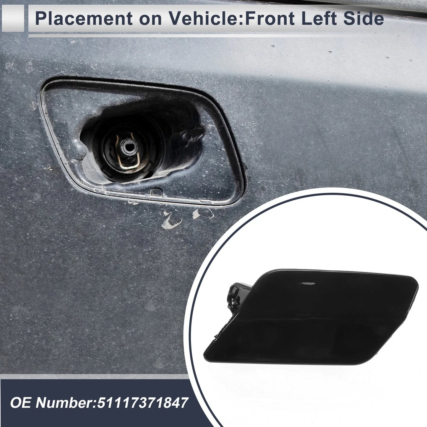 Front Left Washer Nozzle Cover Cap for BMW 335i GT xDrive Black