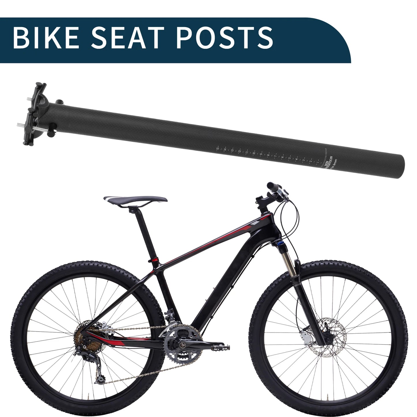 Bike Seat Post 34.9mm for Universal Fit (34.9x600mm) Matte Black Carbon Fiber