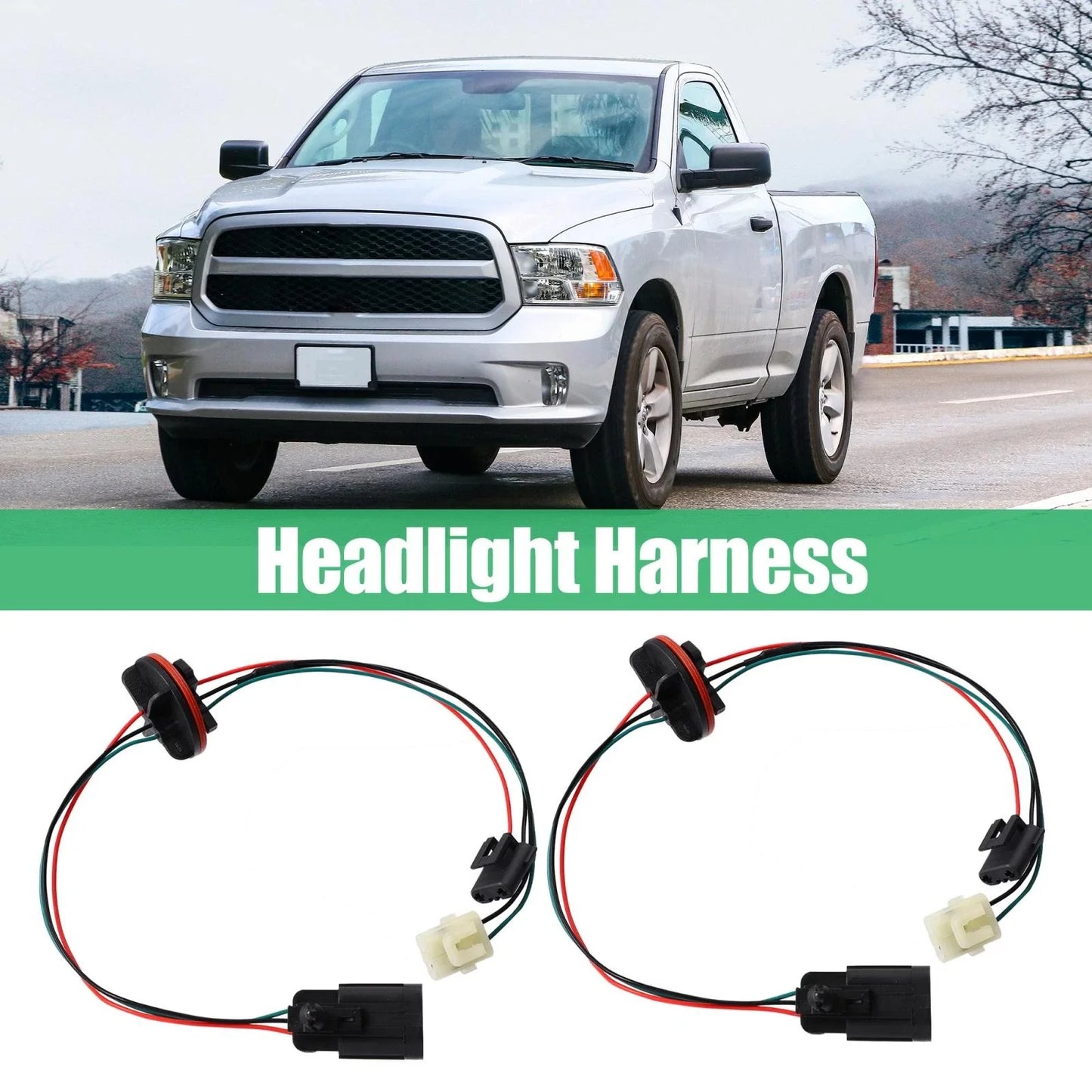 2 x Headlight Harness for Dodge Ram 1500 2500 3500 Quad Halogen (2002-2023)