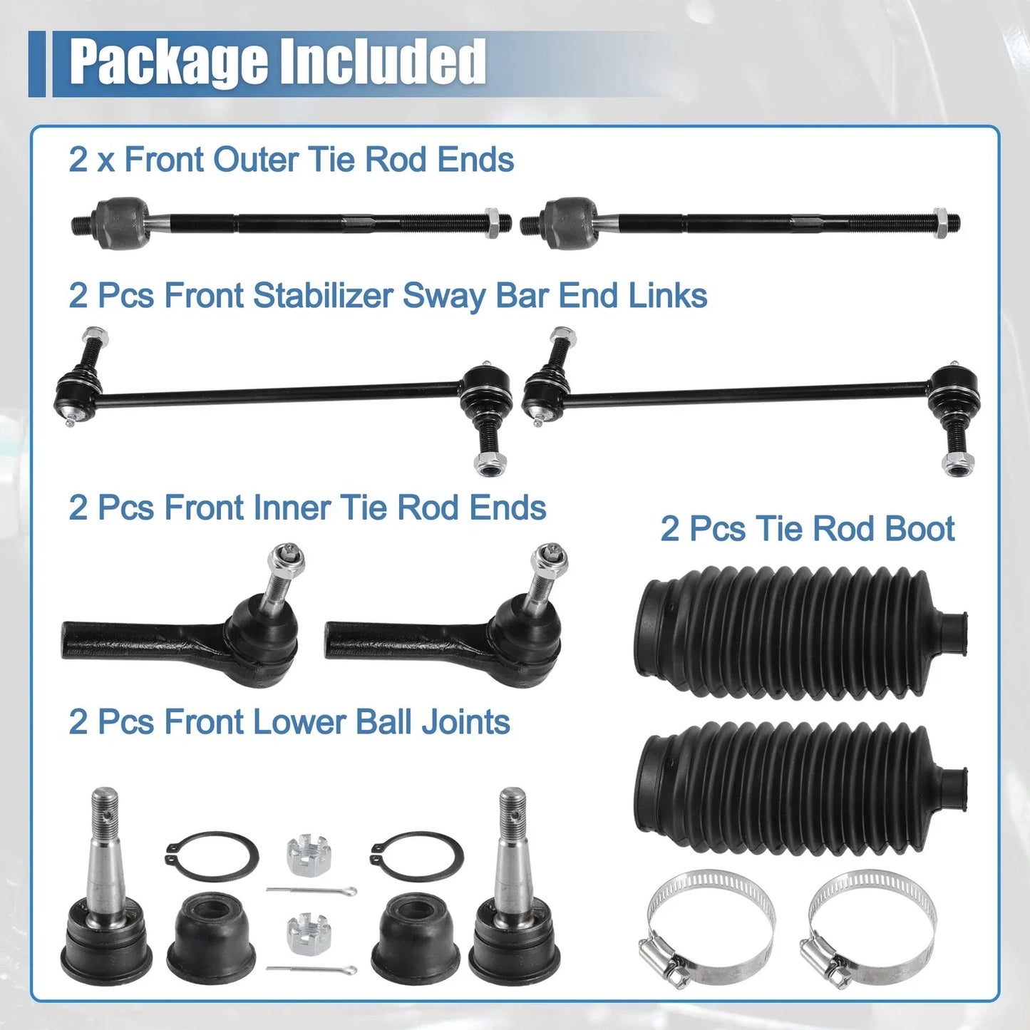 10 x Car Front Inner Outer Tie Rod End Links for Chrysler Voyager (2001-2003)