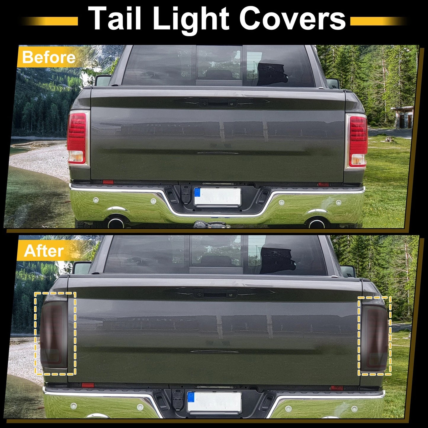 Set of 2 Truck Tail Light Cover Trim Stickers for Dodge Ram 1500 2500 (2009–2017)