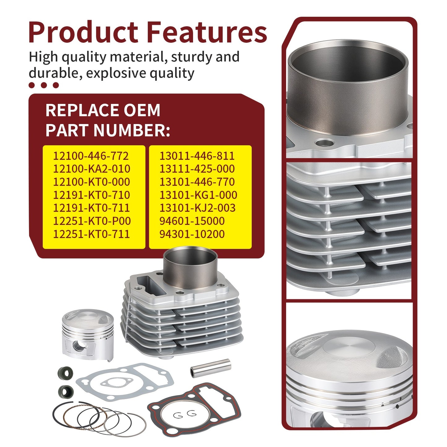 Top End Rebuild Kit with Piston and Gasket for Honda XR200 XR200R XL200R