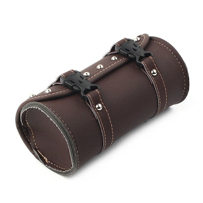 Mini Retro PU Leather Tool Bag for Motorcycle Handlebar Sissy Bar Saddlebag