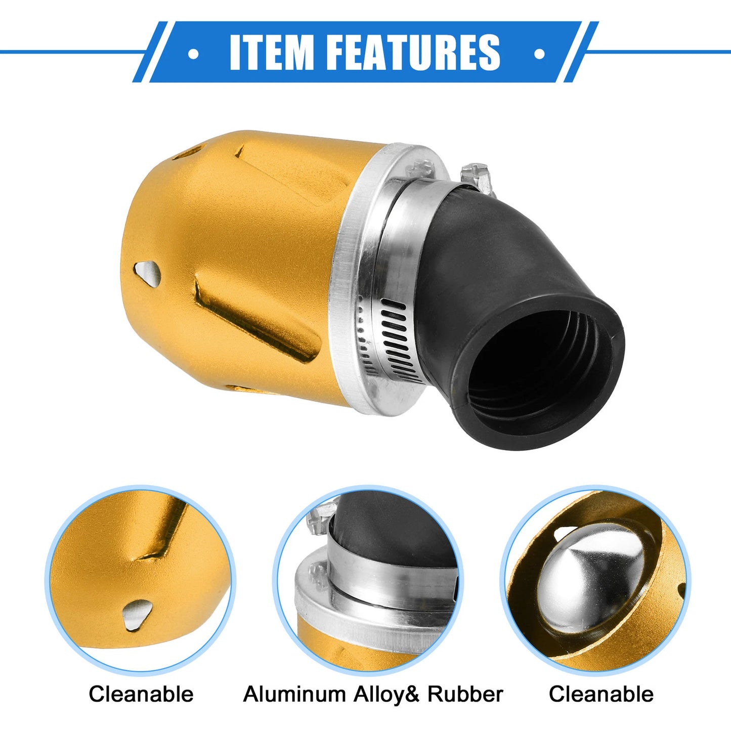 Air Filter for Universal Motorbike (35mm ID, 90x60mm) Aluminum Alloy Gold Tone