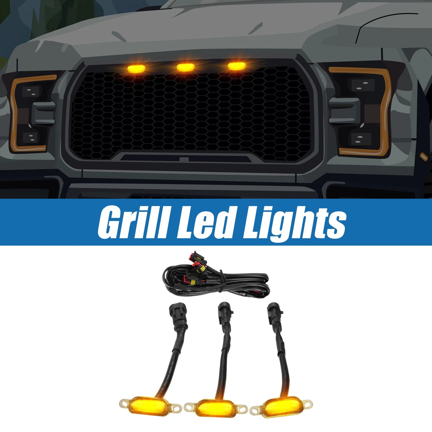 LED Front Grille Lights for Ford F150 F250 F350 (2015–2023) - Amber