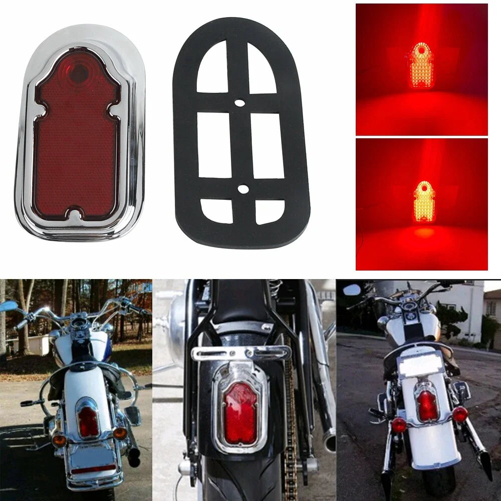 Chrome Red LED Tombstone Brake Tail Light for Harley Cafe Racer Chopper