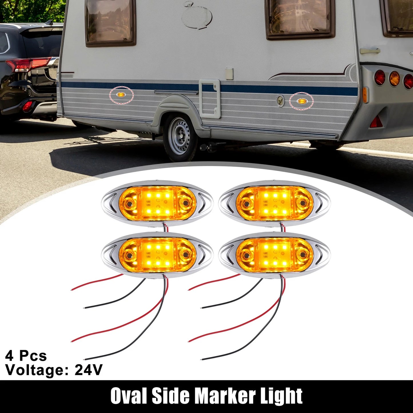 Set of 4 Oval Trailer Marker Lights for RV Truck Boat