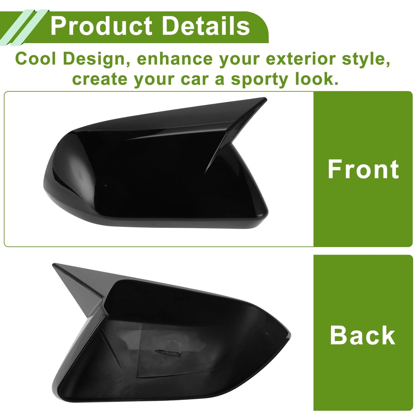 1 Pair Mirror Cover Cap for Ford Mustang (2015–2023) Gloss Black