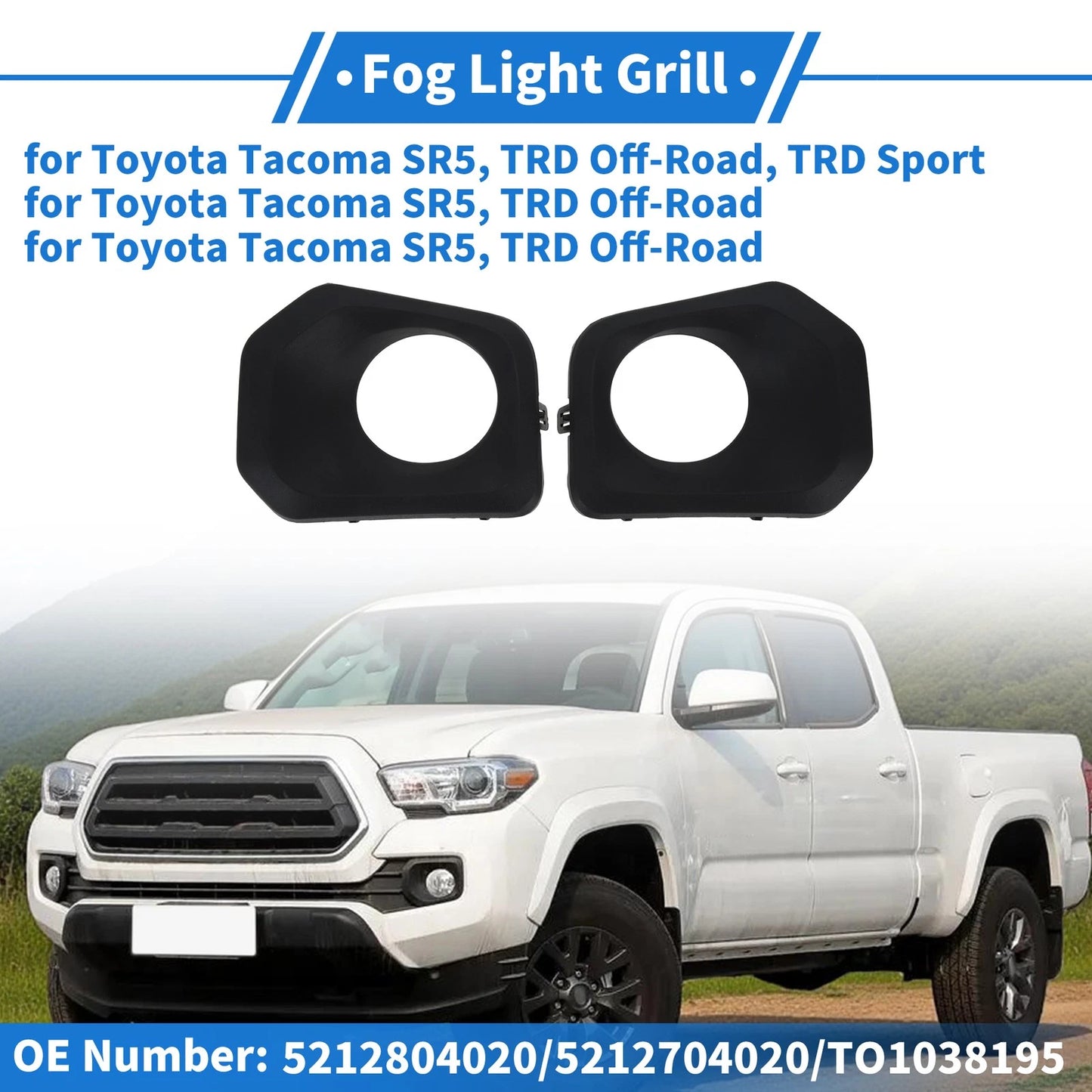 Set of 2 Front Bumper Fog Light Covers No.5212804020 for Toyota Tacoma (2016–2023)