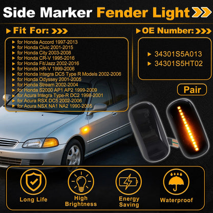 Side Marker Fender Light 34301S5A013 for Honda Accord (1997–2013) Smoked Black Lens