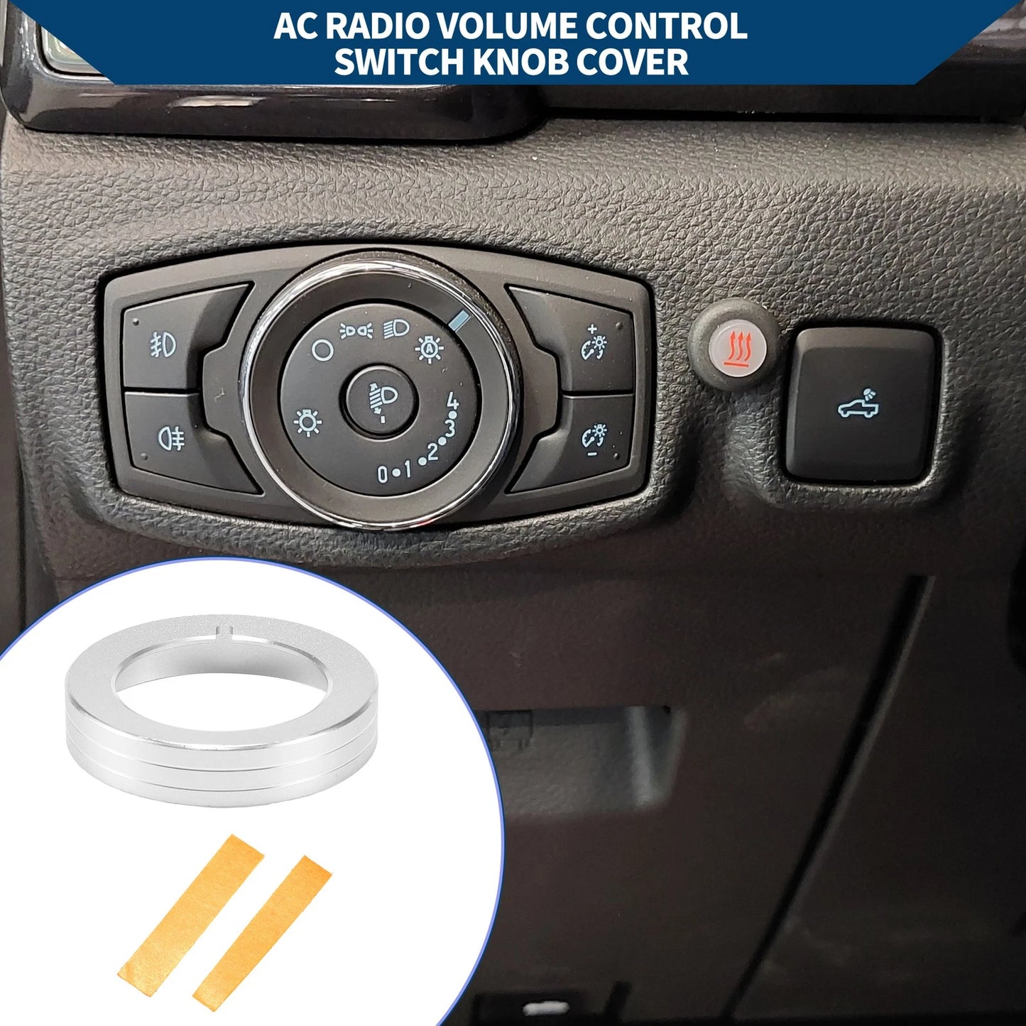 Headlight Knob Cover Ring for Ford Mustang (2015–2020) Silver Tone 1 Pcs