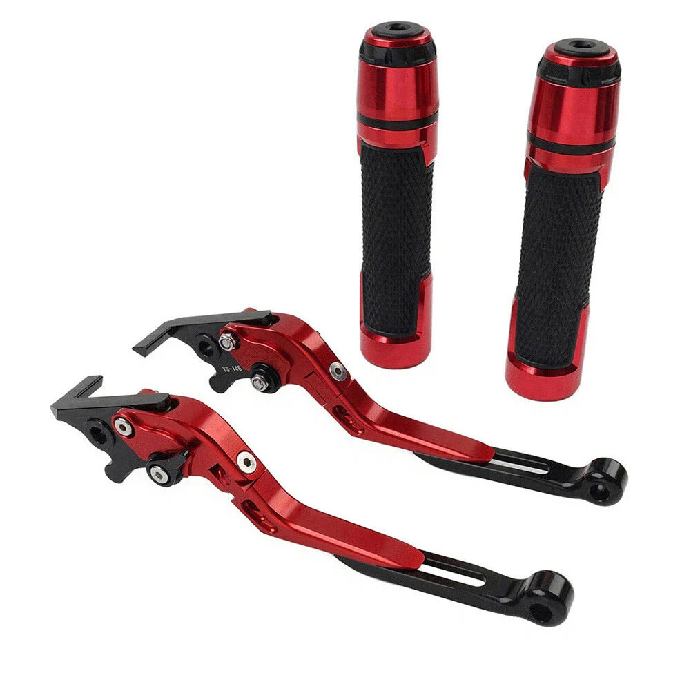 Red Extendable Brake Clutch Levers & Handlebar Grips for Suzuki GSX-S750 (2017-2023)