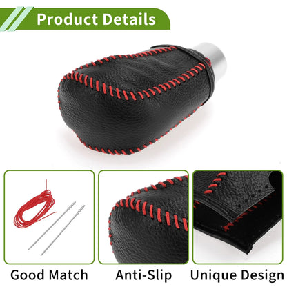Gear Shift Knob Cover for Honda Civic 2016-2021 Pebbled Black Red Faux Leather