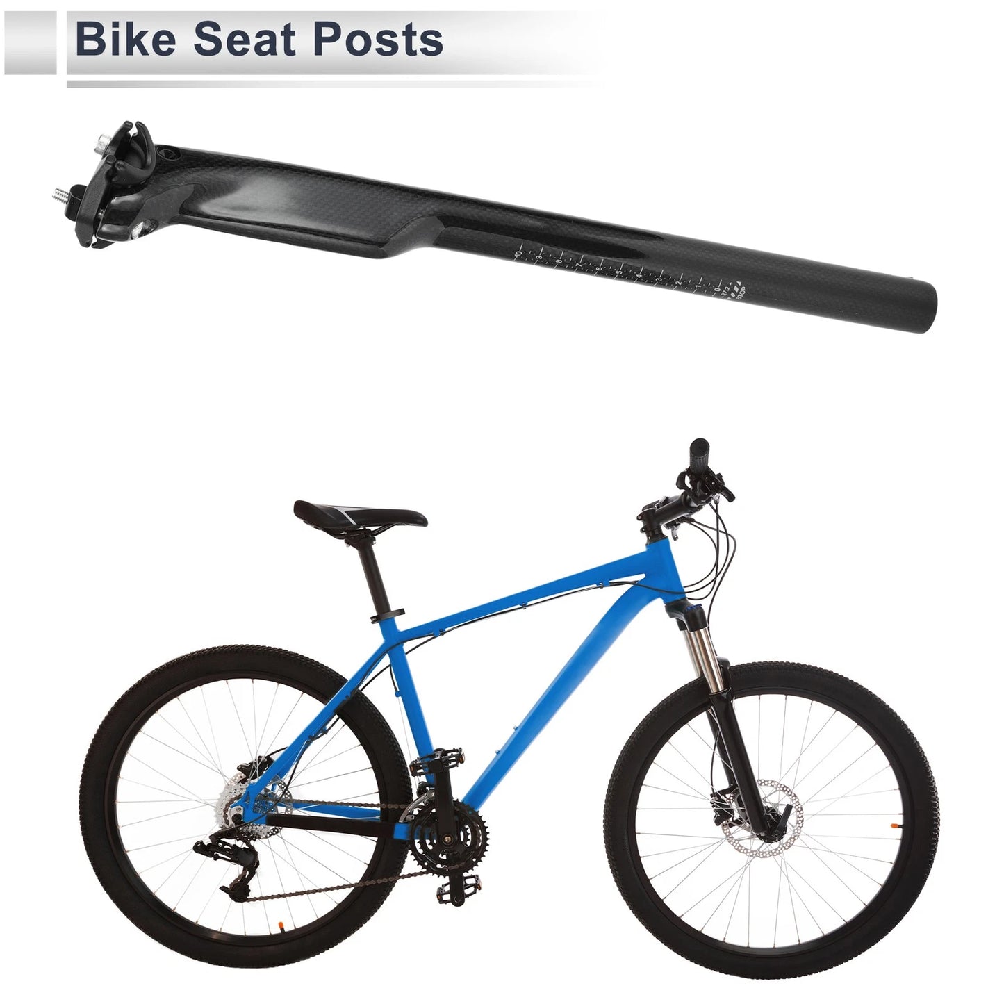 Bike Seat Post 27.2mm x 400mm for Light Saddle (Gloss Black Carbon Fiber)