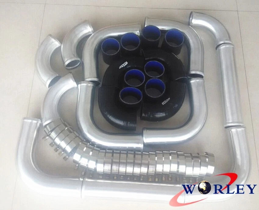 2.25" Black Aluminum Intercooler Turbo Piping Kit for Universal Fit