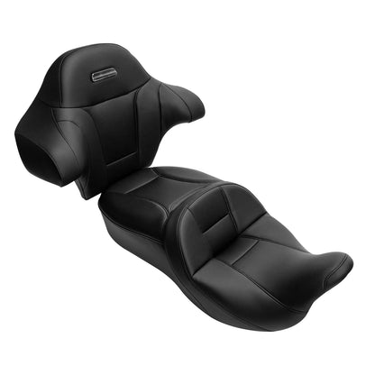 Black Driver Passenger Seat & Backrest Pad for Harley Street Glide (14-23)