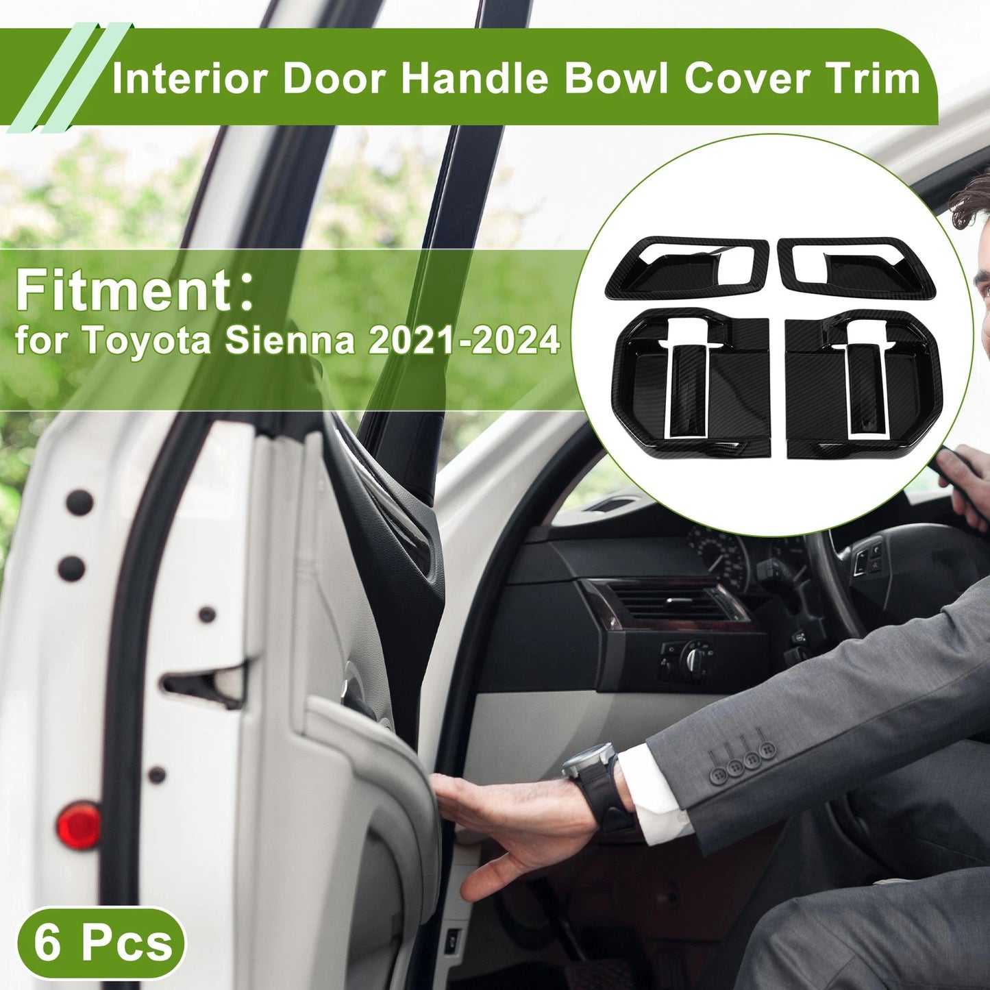 Set of 6 Interior Door Handle Bowl Cover Trim for Toyota Sienna (2021–2024)