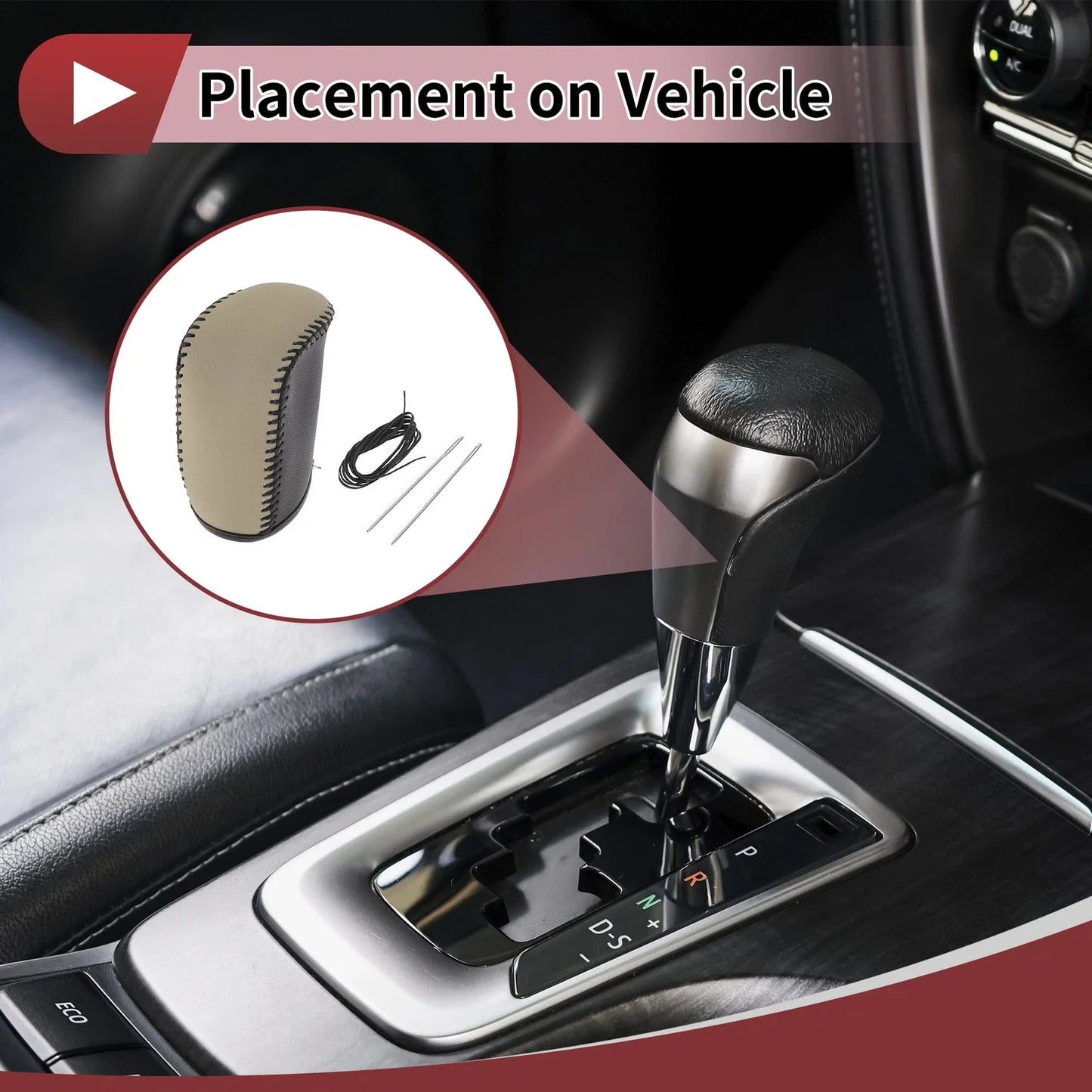 Car Gear Shift Knob Cover for Dodge Journey (2011-2020) - Black Beige Faux Leather