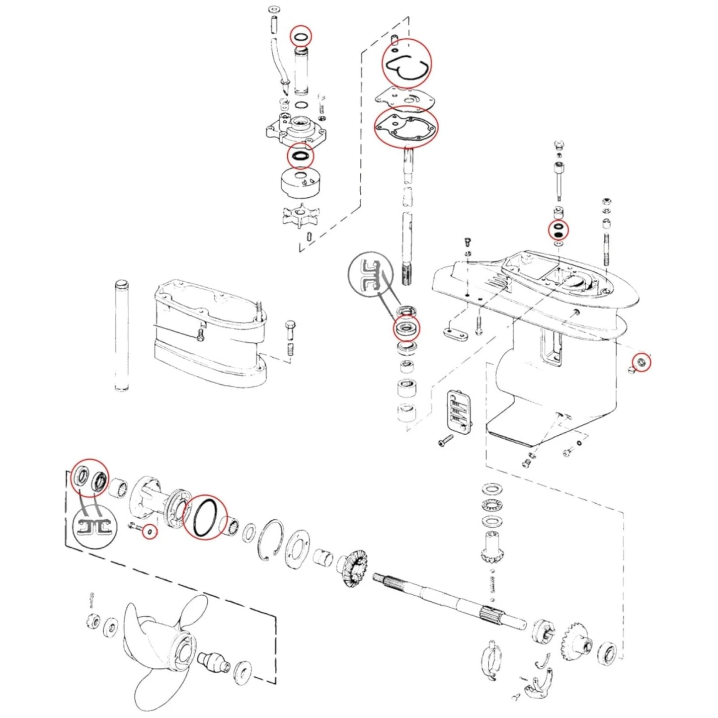 Gearcase Seal Kit for Evinrude Johnson 20-35HP (1985–2005)