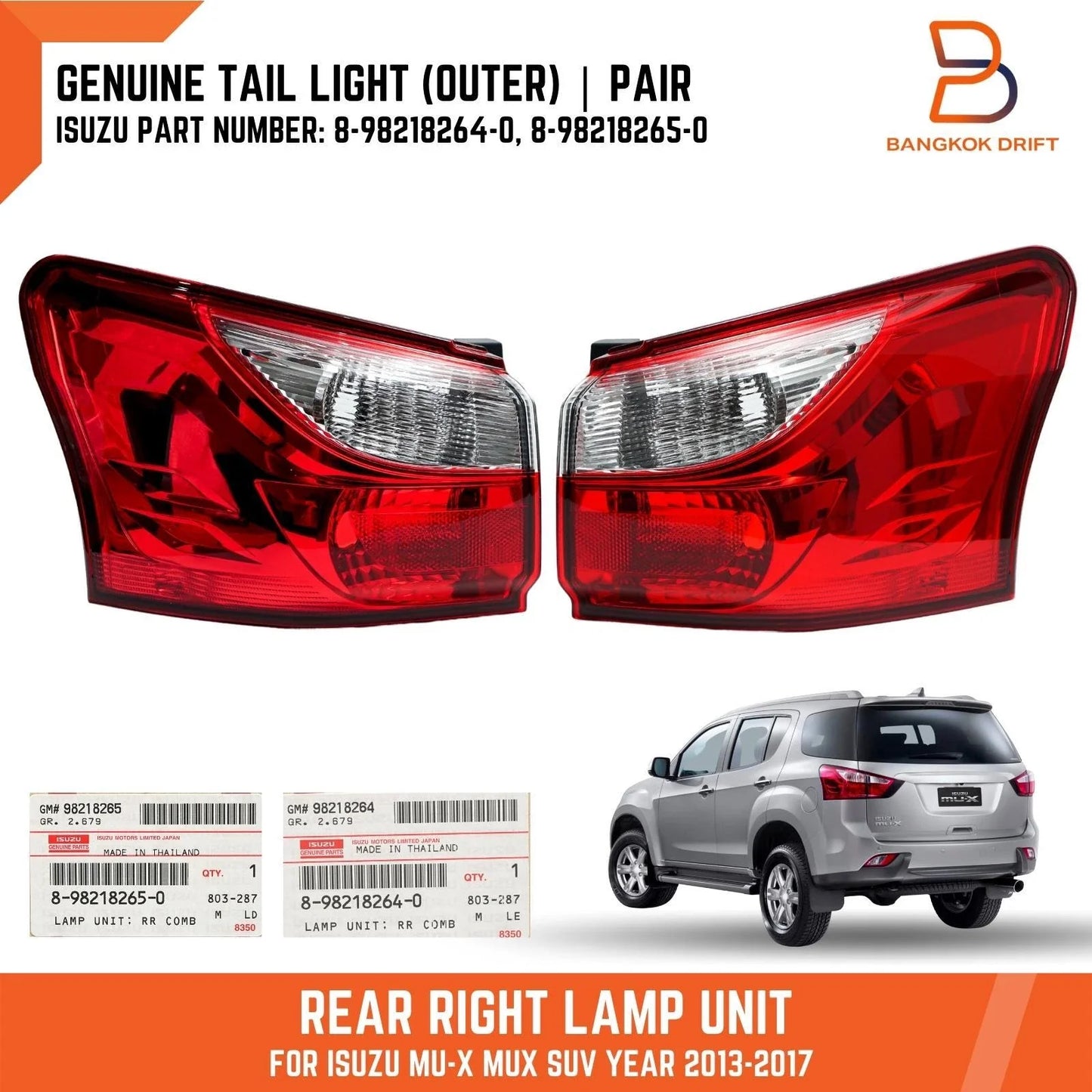 Tail Light Rear Lamp for Isuzu MU-X SUV (2013-2017)