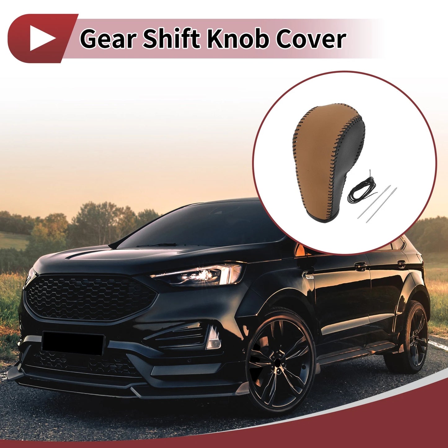 1Pc Gear Shift Knob Cover for Ford Edge (2011–2014) Brown Faux Leather