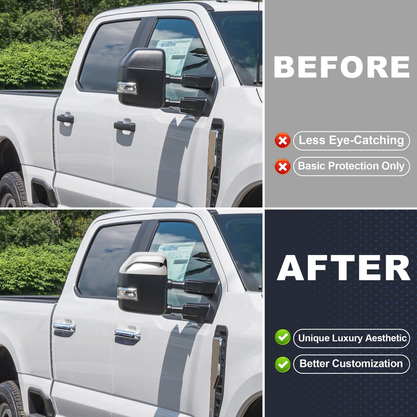 2X Top Half Mirror Cover Caps & 4X Door Handle Cover Trims for Ford Super Duty